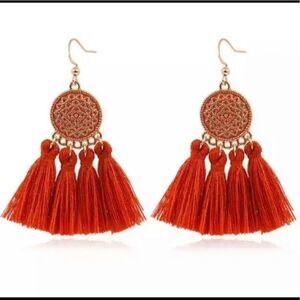 DARK Orange tassel earrings